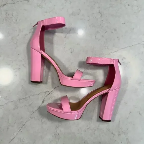 Madden Siren Pink Patent Platform Block Heel Sandals Women’s 8.5 Barbiecore - Picture 7 of 16
